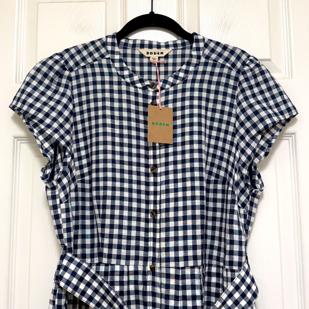 NWT Boden Arabella Linen Blend Dress in Navy Gingham - Picture 9 of 12